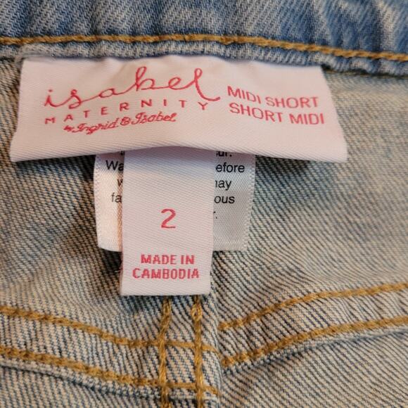 Isabel Maternity Denim Shorts - Sz 2 - Elastic Side Panels 4" Inseam Minimalist - Picture 4 of 8
